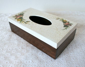 Tissue box cover, rectangular tissue box, rustic roses tissue box, tissue dispenser, wood tissue box for living room, gift for home
