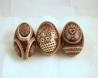 Set van 3 stuks paaseieren, echte ganzeneieren, pysanky eieren, handgedecoreerde paaseieren, eggart, cadeau voor Pasen, cadeau voor haar