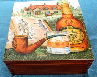 Wooden box whiskey, tea box, storage box, watch box, home decoration, storing memorabilia box, idea gift for him