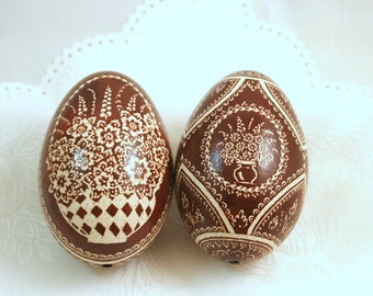 prawdziwe gęsie jaja, zestaw 2 sztuk pisanki, pisanki pysanky, ręcznie zdobione pisanki, Eggart, prezent na Wielkanoc