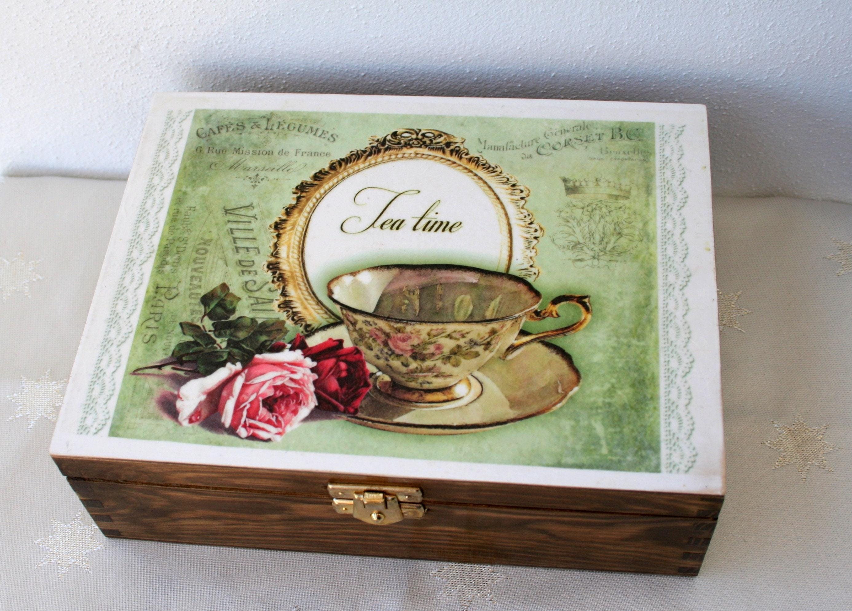 Decoupage Wood Tea Box With Roses, Tea Bag Organizer - Etsy