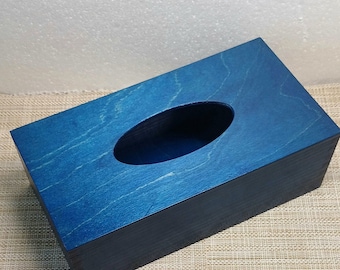 Blue tissue box cover, wood rectangular tissue box, bathroom decor, simple but elegant home decoration, napkin holder, gift for new home