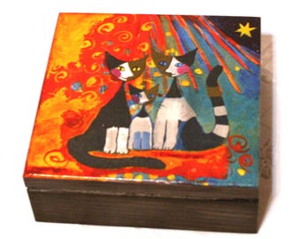 Wooden box cats, handmade box, home decoration, box for cats lover, keepsake box, gift box cats