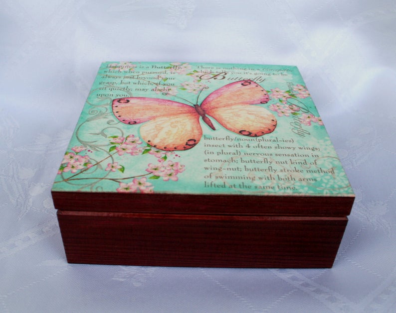 Wooden Box Butterfly Keepsake Box Jewelry Storage Gift for | Etsy