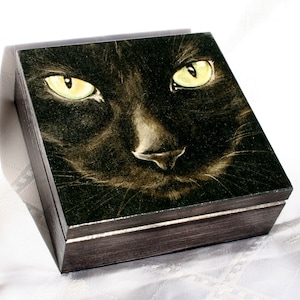 jewelry box black cat, box for cat lover, wood box black cat in luck, jewelry storage, birthday gift for cat lovers
