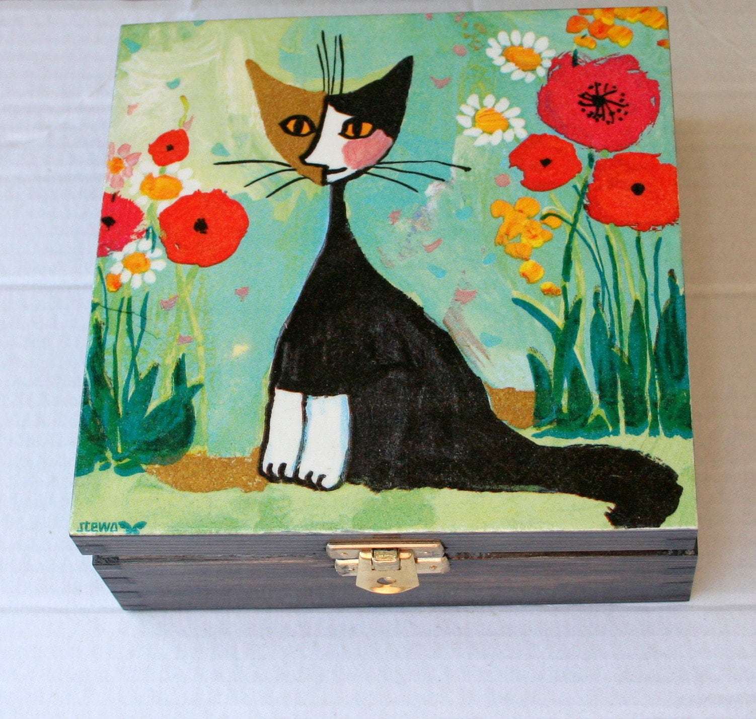 Wooden Box Cat and Poppies Gift for Cat Lovers Housewarming Etsy