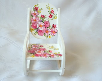Rocking chair for doll, 1:6 scale wooden dollhouse chair, chair for barbie and similar size doll, doll furniture