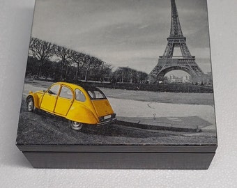 Paris memory wooden box, old Citroen 2CV trinket box, Parisian moments jewelry box, France storage box, Paris decor, French country decor