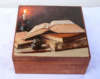 treasure chest, wooden box , wooden keepsake box, vintage style box, gift for him, gift for teacher