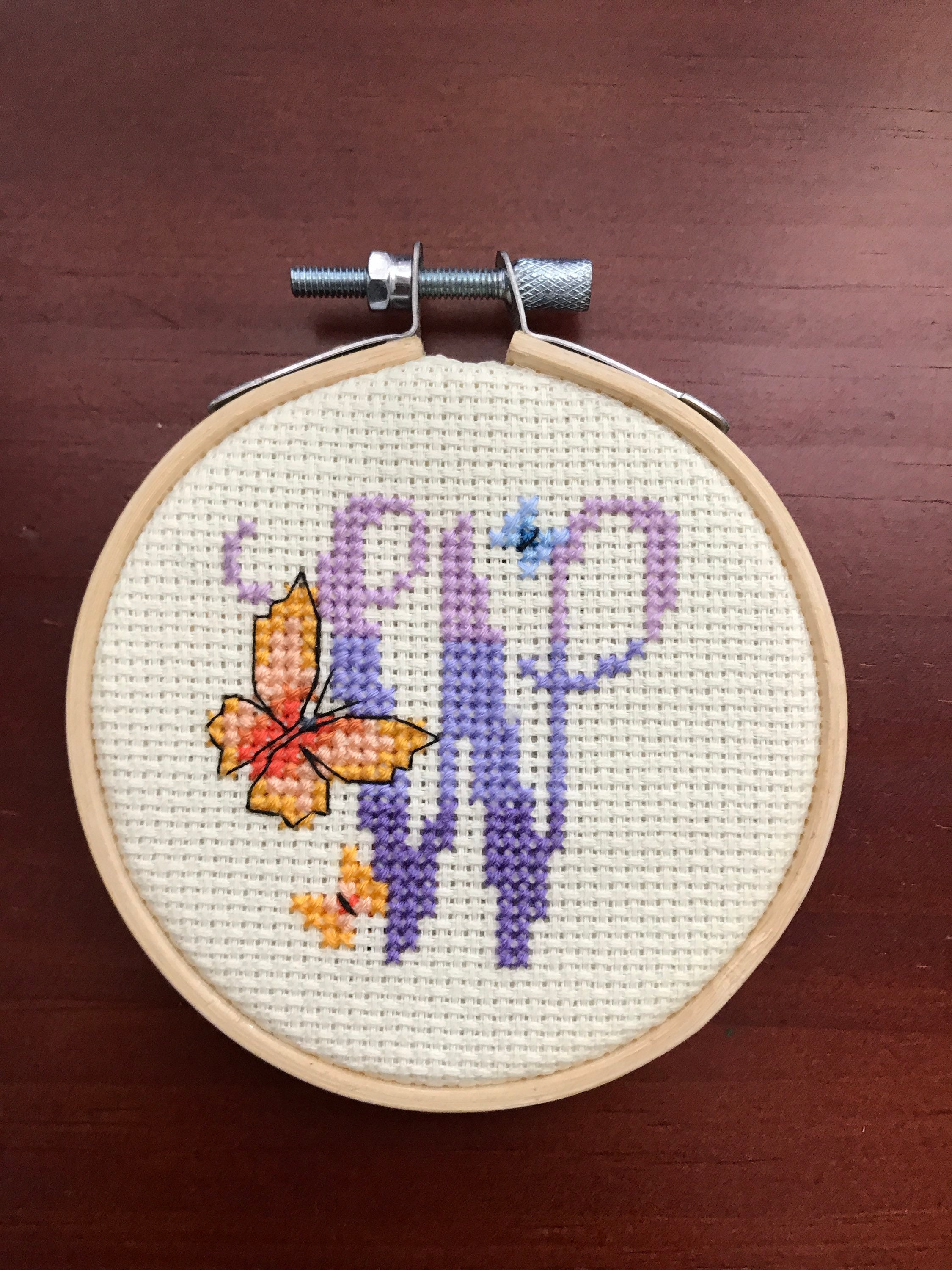 Cross Stitch Embroidery Hoop Butterfly 4in Letter W FREE SHIPPING Etsy UK
