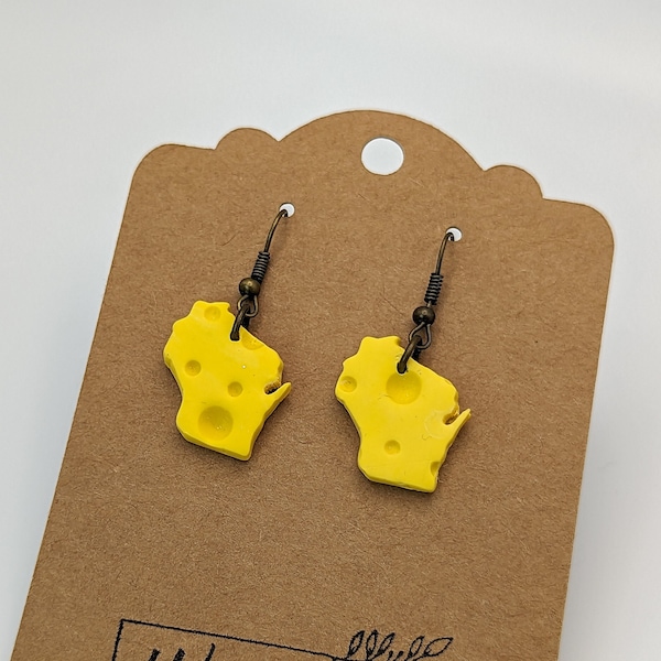 Wisconsin Shaped Cheese Polymer Clay Earrings