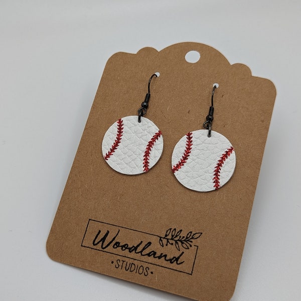 Baseball Faux Leather Dangle Earrings