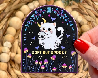 Soft But Spooky Cute Ghost Halloween Sticker, That’s The Spirit, Spooky Cat Sticker, Ghost Mushroom Sticker, Ghost Fungi, Cat Ghost Sticker
