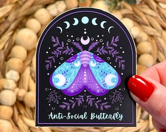 Anti-Social Butterfly Sticker, Aesthetic Butterfly Introvert Sticker, Social Anxiety, Mental Health Stickers, Funny Quote Humorous Sticker