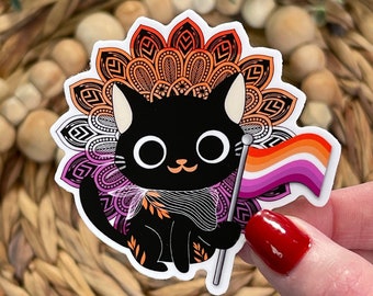 Lesbian Cat Pride Sticker: LGBT Gay Flag Kitty Vinyl Decal