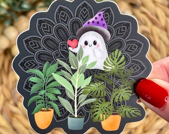 Ghost Plants Sticker, Plant Mom Ghost Sticker, Floral Ghost Sticker, Cute Spooky Ghost With Plants, Cute Houseplant Sticker, Ghosties Decal
