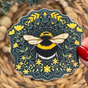 Bumblebee Floral Sticker, Pollinators Sticker, Honey Bee Sticker, Bumblebee and Flowers Sticker, Gardener Bugs, Save the Bee, Bee Kind Decal