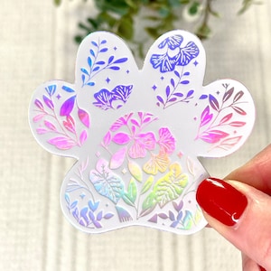 Holographic Paw Print Sticker, Floral Dog Paw Stickers, Dog Stickers, Laptop Stickers, Dog Decals, Floral Paw Print Sticker, Trendy Decals