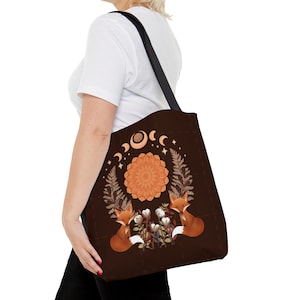 Fox Tote Bag, Fox Lover Gift, Woodland Fox Aesthetic Tote Bag, Forestcore Fox Tote. Boho Floral Fox, Cottagecore Forest Mandala Fox