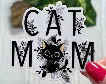 Cat Mom Stickers, Cat Paw Sticker, Cat Mom Vinyl Sticker, Cute Cat Sticker, Floral Cat Sticker, Cat Lady Sticker, Black Cat, Waterproof