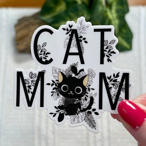 Cat Mom Stickers, Cat Paw Sticker, Cat Mom Vinyl Sticker, Cute Cat Sticker, Floral Cat Sticker, Cat Lady Sticker, Black Cat, Waterproof