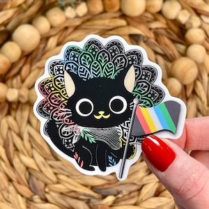 Disability Pride Flag Sticker, Inclusion Cat Sticker, Accessibility Awareness, Neurodivergent Inclusion Decal, Disabled Is Not a Bad Word