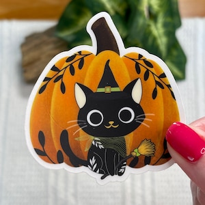 Pumpkin Cat Sticker, Halloween Cat Sticker, Spooky Cat Sticker, Pumpkin Cat Vinyl, Cute Black Kitten Pumpkin, Pumpkin Witch Cat Sticker