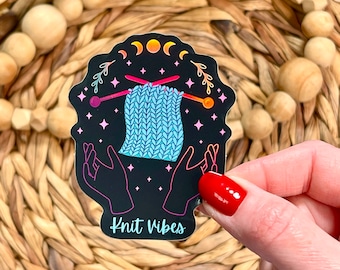Holo Knit Vibes Sticker, Yarn Magic Decal, Sticker For Knitter, Knitting Geek Sticker, Yarn Life, Waterproof Vinyl Knitter, Yarn Knit Wizard