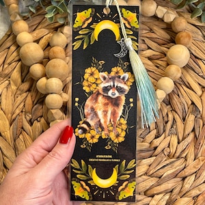 Raccoon Bookmark with Tassel and Charm, Book Worm Gift, Laminated Wildlife Bookmark, Book Lover, Raccoon Lover Gift, Bookish Gift, Book Club