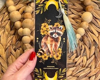Raccoon Laminated Bookmark with Tassel and Charm