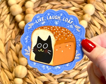 Cat Loaf Vinyl Sticker: Funny Black Cat, Waterproof Decal