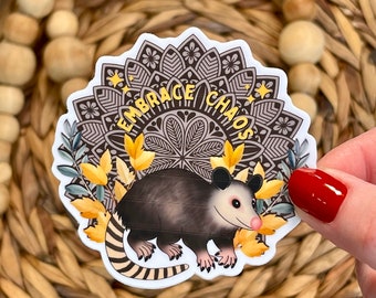 Embrace Chaos Opossum Sticker, Screaming Possum, Cute Feral Possum Sticker, Mental Health Anxiety Sticker, Possum Lover Sticker, Chaos Lover