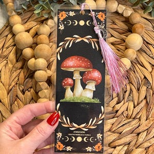 Mushrooms Bookmark with Tassel and Charm, Book Worm Gift, Laminated Wildlife Bookmark, Book Lover, Mushroom Gift, Bookish Gift, Book Club