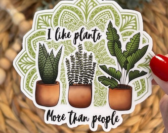 Less People More Plants Sticker, Potted Plant Sticker, Botanical Gardening Sticker, Plant Lover Decal, Crazy Plant Lady Sticker, Plant Life