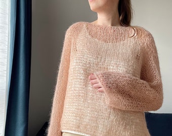Peach fuzz women top Hand knitted mohair pullover