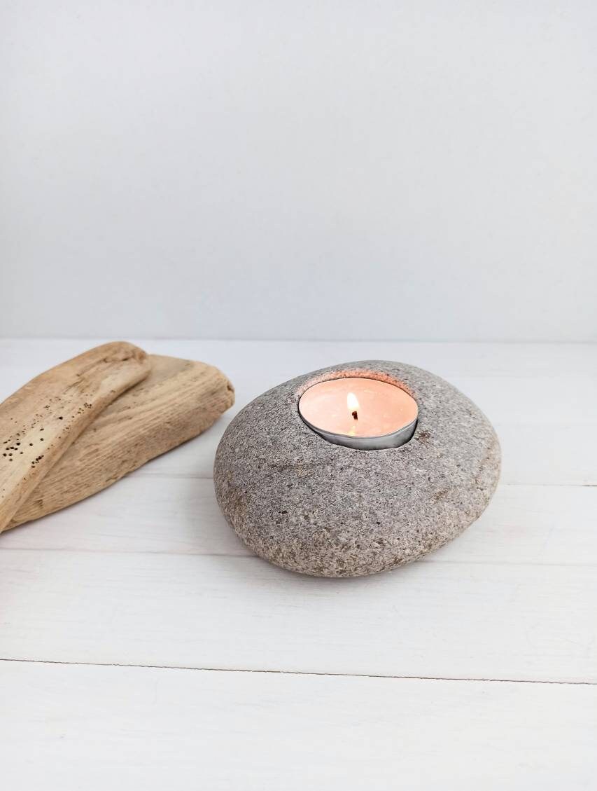 Beach Pebbles Tea Light Candle Holder Stone Candle Holder Etsy