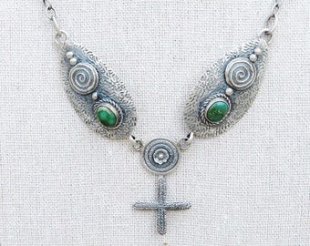 Navajo-Authentic Native American Jewelry-Nevada Fox Turquoise and Sterling Silver Necklace-Martha Willeto