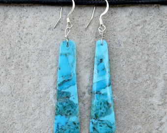 Santo Domingo Pueblo-Authentic Native American Jewelry-Handmade Turquoise Slab Earrings-Veronica Tortalita