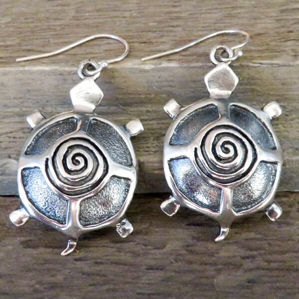 Reserved for MR-Native American Sterling Silver Jewelry-Yavapai-Apache-Cast Sterling Silver SPIRAL TURTLE Earrings - Matagi Sorensen