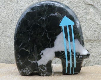 Zuni Fetish-Authentic Native American Animal Carving-Large Black & White MEDICINE BEAR-Spirit Animal-Kenric Laiwakete