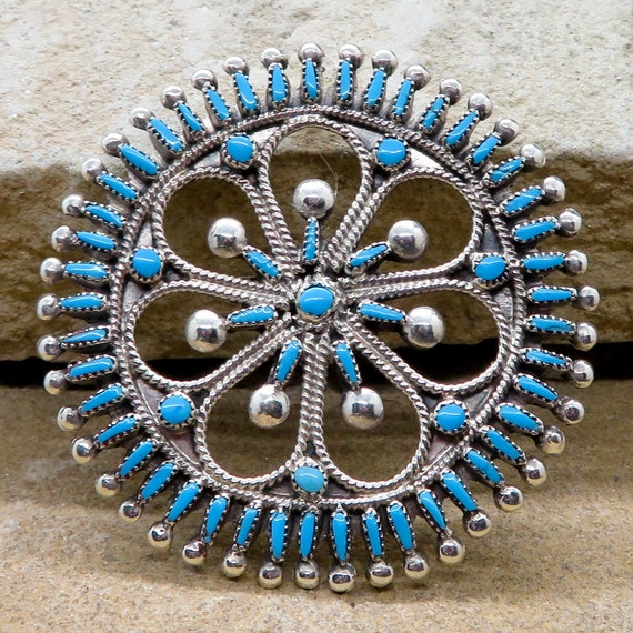 Zuni Sterling Silver and Turquoise Needlepoint Pin/pendant 