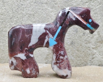 Zuni Fetish-Authentic Native American Animal Carving-Wild Horse Rock HEARTLINE HORSE-Spirit Animal-Fernando Laiwakete