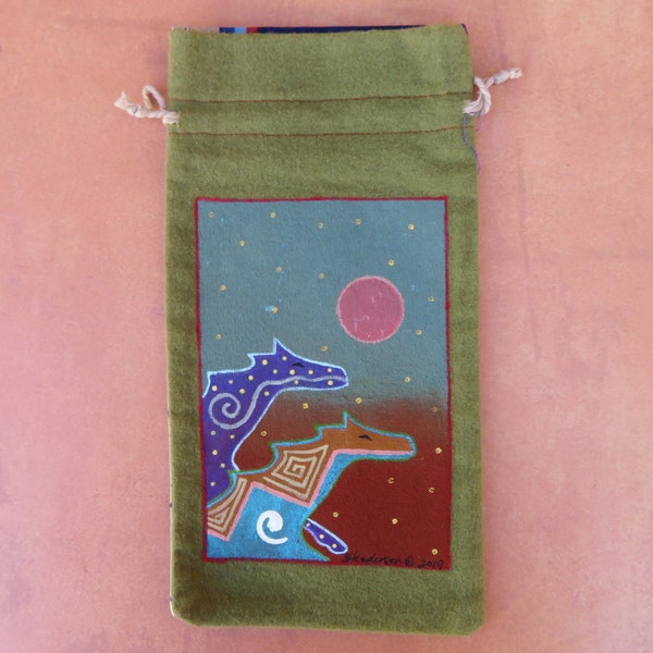 Arte nativo americano-auténtico Navajo cosido a mano-pintado a mano diseño de caballo bolsa con cordón de tela-Beverly Henderson