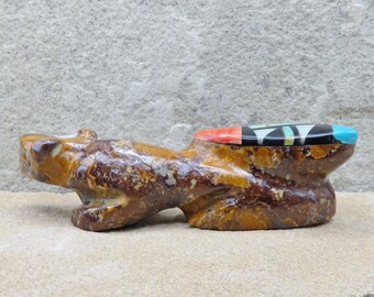 Zuni Fetish-Native American Zuni Carving-Onyx/Multi-Stone SLEEK MOUNTAIN LION-Spirit Animal-Stevan Natachu