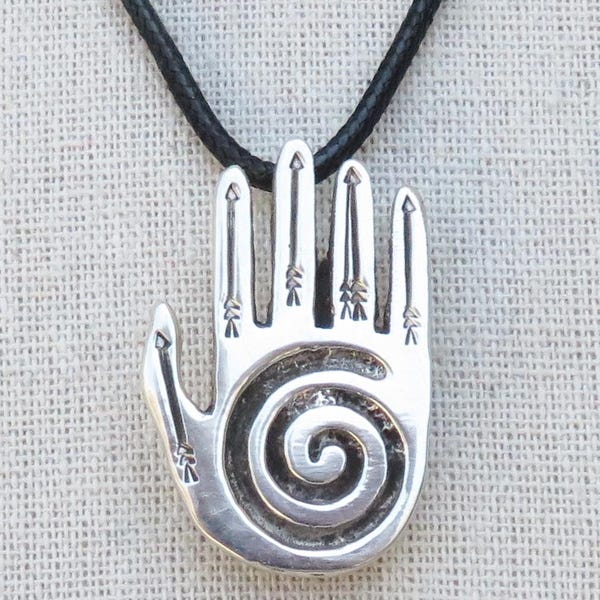 Native American Jewelry- Navajo Sterling Silver HEALING HAND with SPIRAL Pin/Pendant-Robbie Manuelito