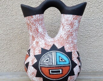 Native American Pottery-Authentic Navajo Pottery- Red Clay SUNFACE WEDDING VASE-Westly Begaye