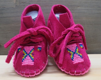 Native American-Authentic Cheyenne Soft Sole Leather Beaded Baby Moccasins-Janet Whiteman