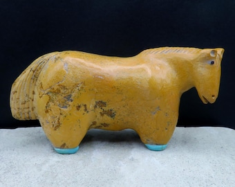 Zuni Fetish-Native American Animal Carving-Large Travertine HORSE-Spirit Animal-Hayes Leekya