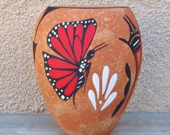 Native American-Authentic Jemez Pueblo Pottery-Handmade BUTTERFLY Pot-M.T. Chinana