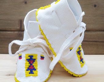 Native American-Authentic Cheyenne Soft Sole Leather Beaded Baby Moccasins-Janet Whiteman